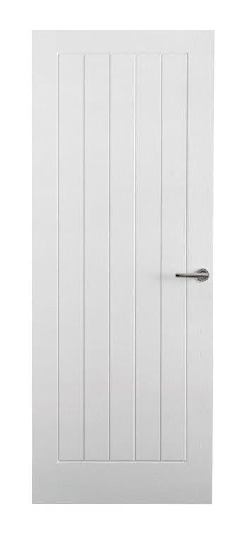 5 Panel Vertical White Primed Woodgrain Door Hollow Core - Paint Grade