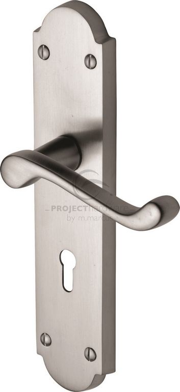 Hertiage Brass Kensington Handle On Lock Plate Satin Chrome