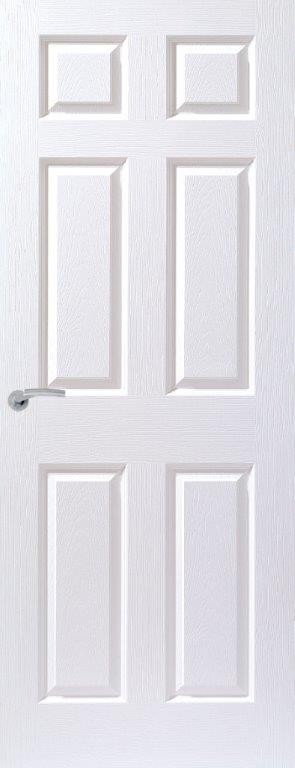 6 Panel Woodgrain White Primed Door Hollow Core - Paint Grade