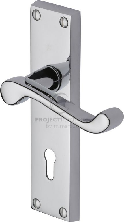 Hertiage Brass Malvern Handle On Lock Plate Polished Chrome