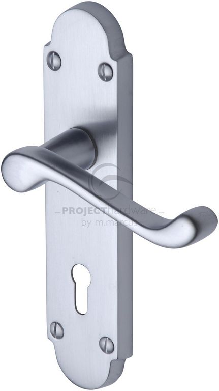 Hertiage Brass Milton Handle On Lock Plate Satin Chrome