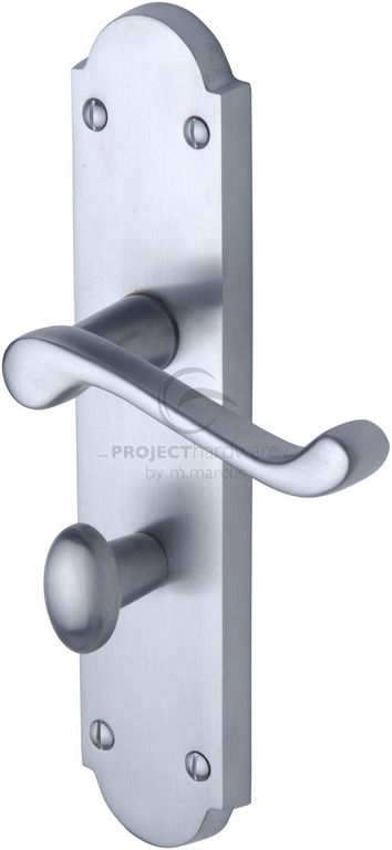 Hertiage Brass Kensington Handle On Bathroom Plate Satin Chrome